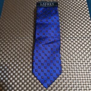 Lauren Ralph Lauren Royal Blue Geometric Silk Tie with Red Accents (0871)